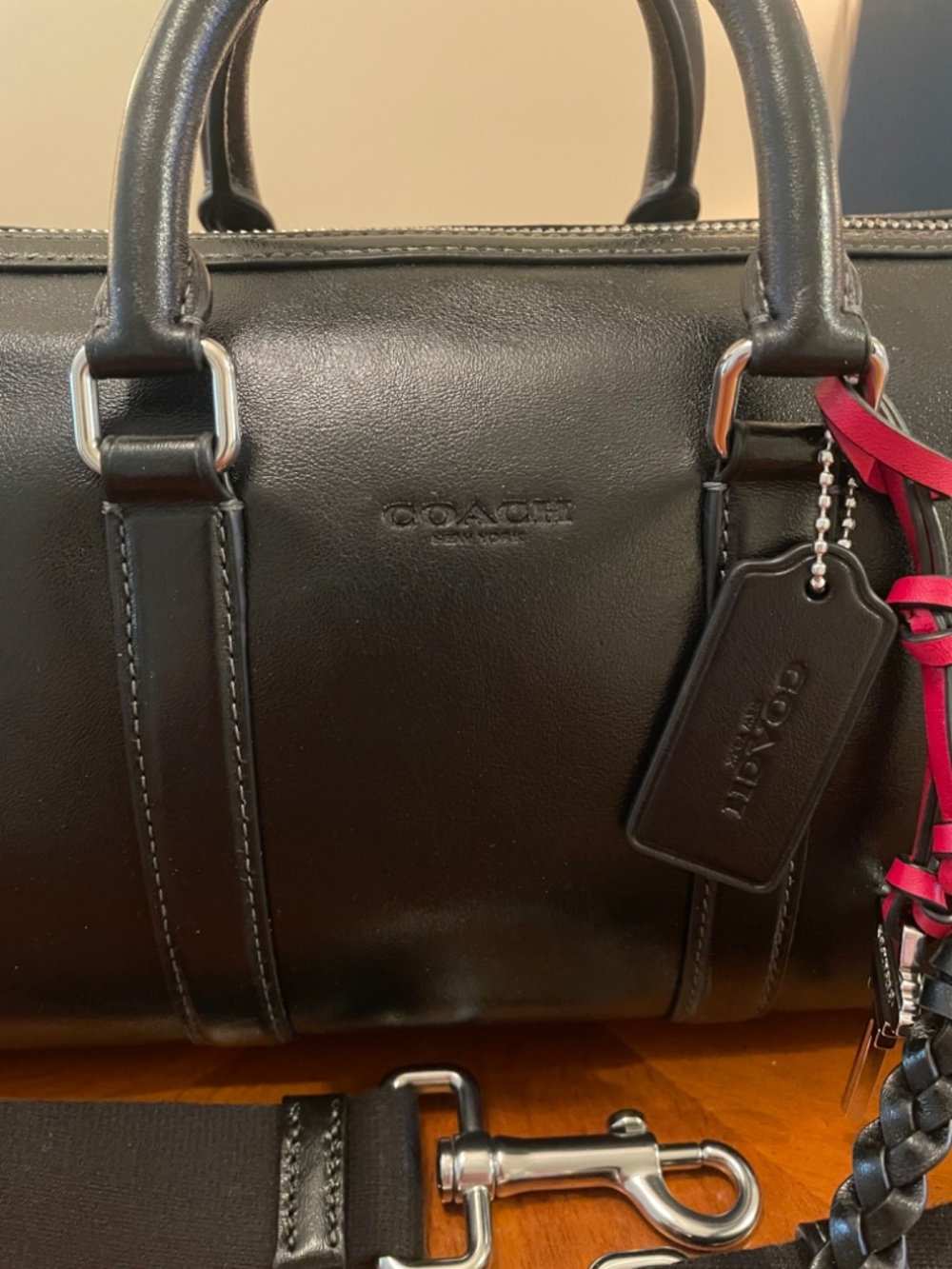 COACH Black Shiny Smooth Calf Leather Satchel With Charms - NWT - Picture 3 of 16